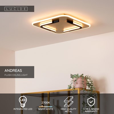 Lucide ANDREAS - Flush ceiling light - LED - 1x30W 2700K - Matt Gold / Brass